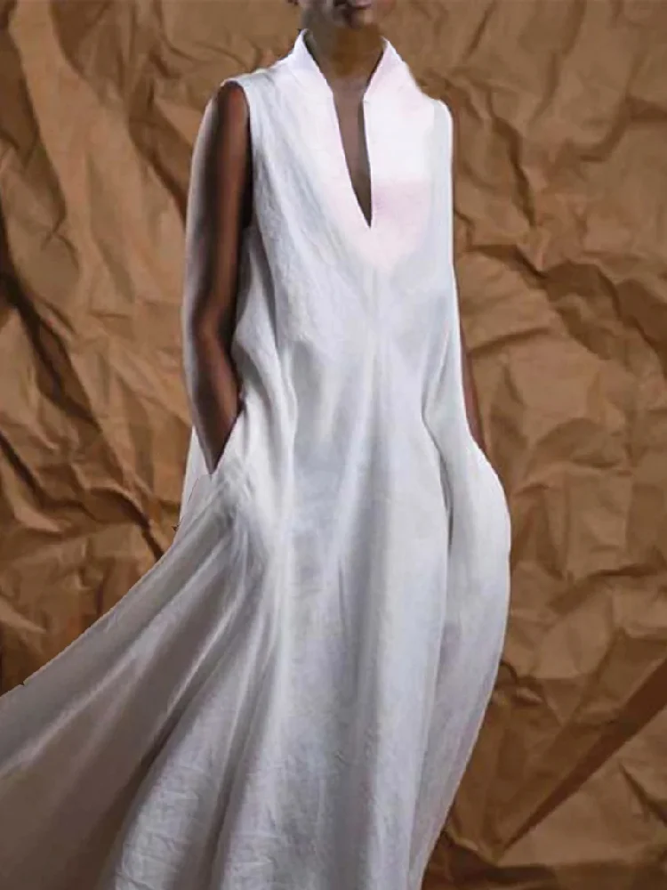 Robe en Lin Blanche Extra Longue et Fluide