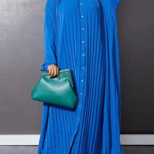 Robe Plissée Longue Boutonnée