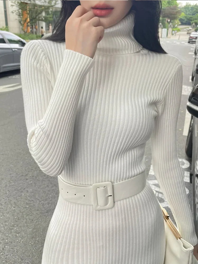 Robe Col Roulé Moulante Blanche