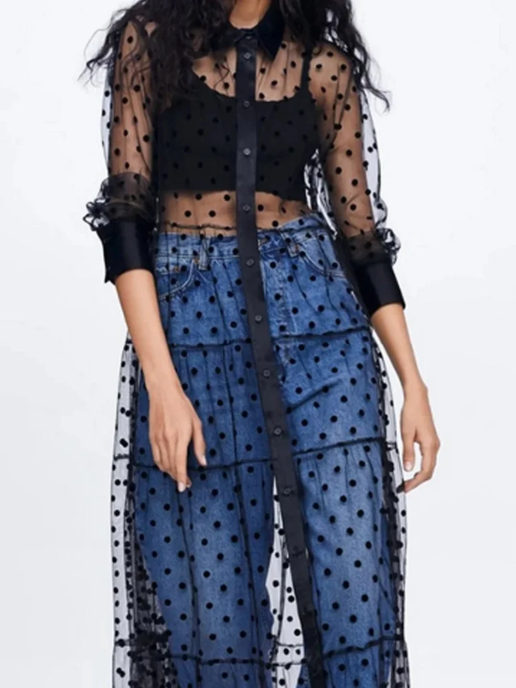 Robe Transparente Noire à Pois