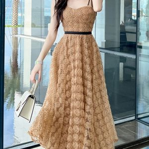 Robe Trapèze Longue à Bretelles