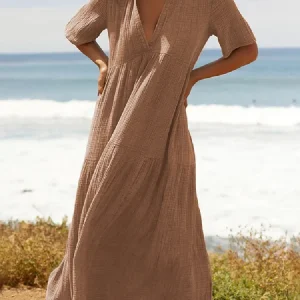 Robe Kaki en Gaze de Coton