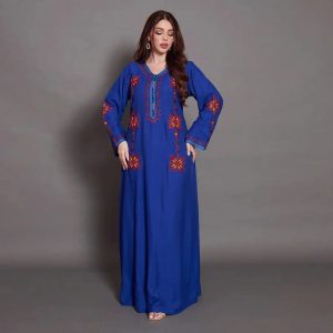 Robe Kabyle à Manches Longues Bleue