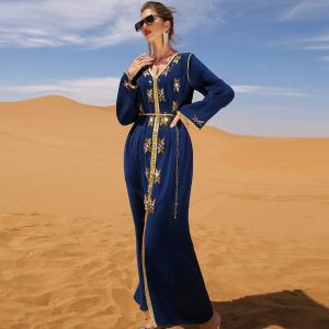 Robe Kabyle en Satin Bleu Marine