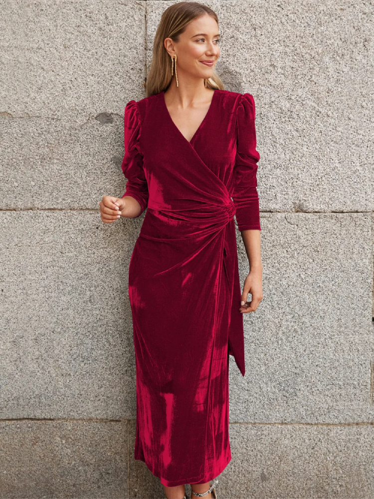 Robe Portefeuille Rouge en Velours