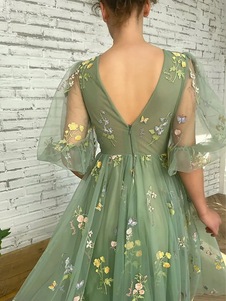 Robe Vert Sauge en Tulle Brodé – Image 5