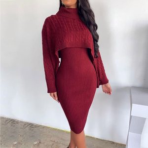 Robe Col Roulé Bordeaux
