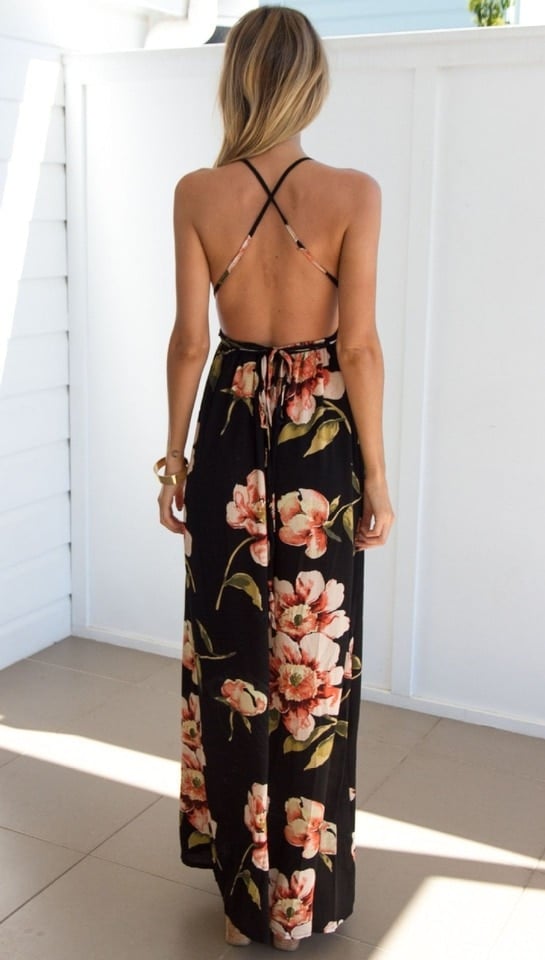 Robe Noire à Imprimé Fleuris