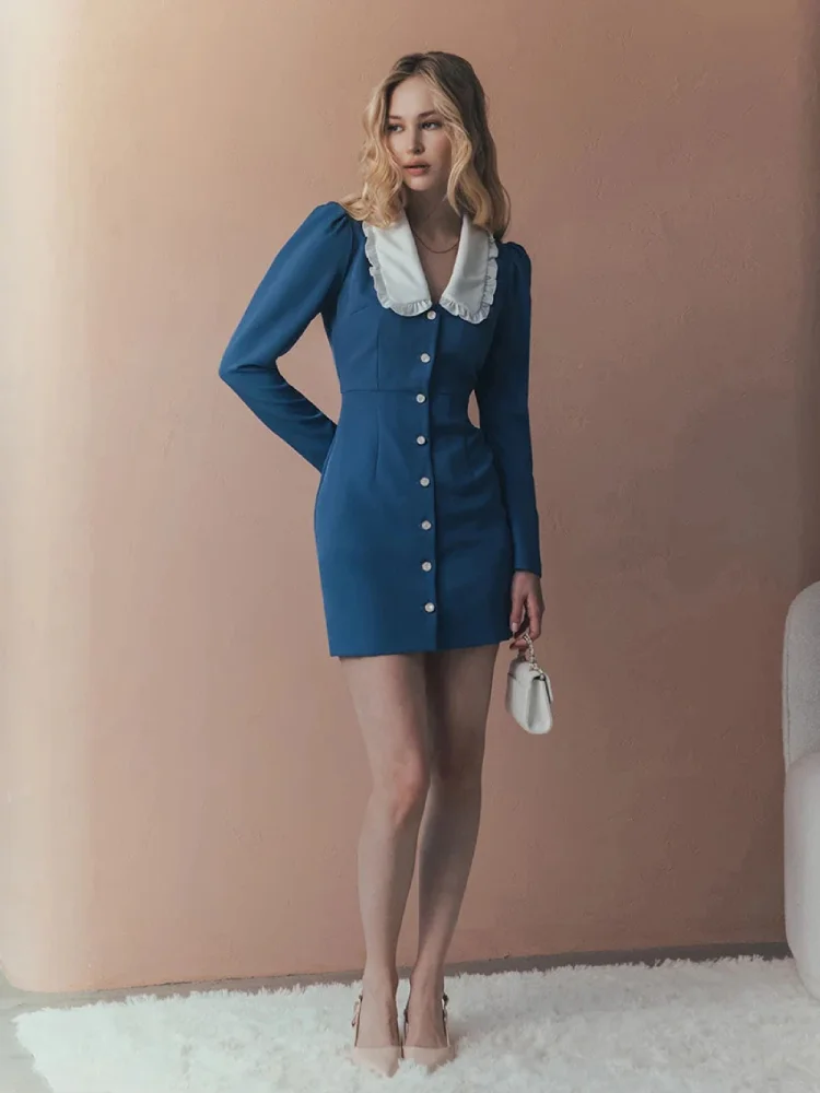 Robe Col Claudine Bleue