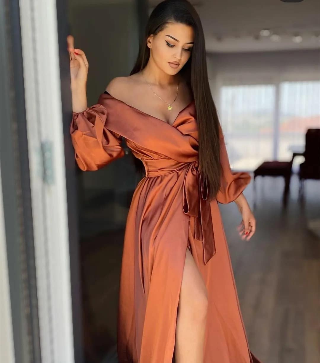 Robe de Soirée en Satin Terracotta