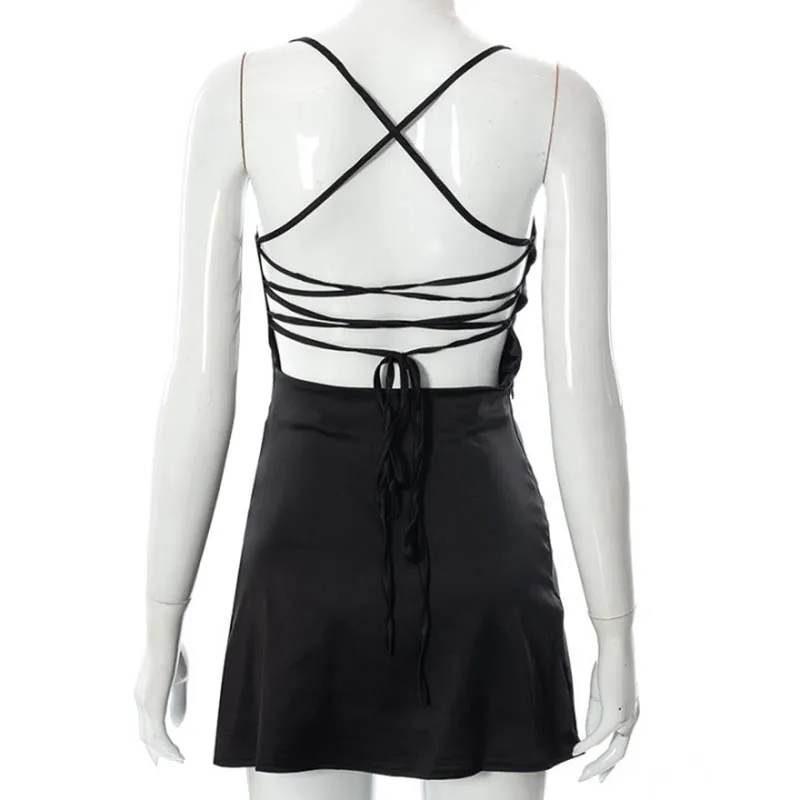 Robe d’Été Dos Nu en Satin Noire – Image 3