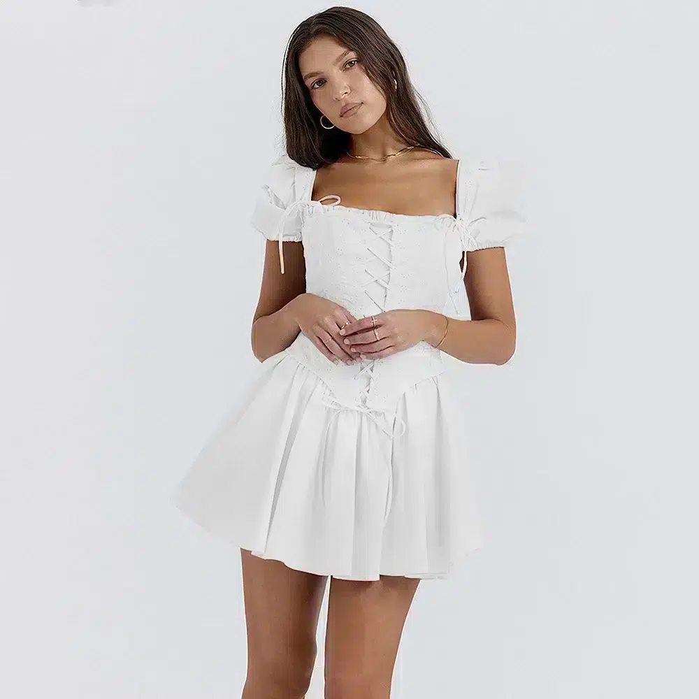 Mini-robe Corset à Manches Bouffantes – Image 4