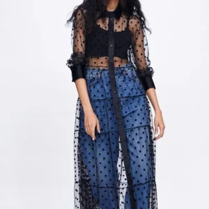 Robe Transparente Noire à Pois