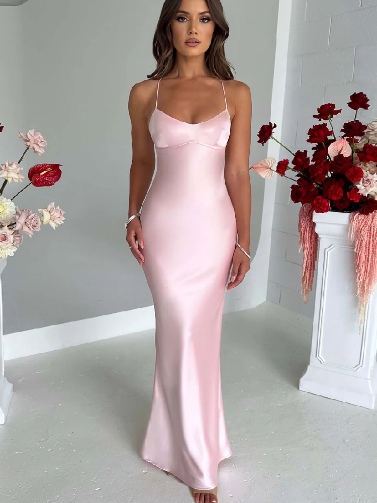 Robe Sirène Rose Longue en Satin – Image 4