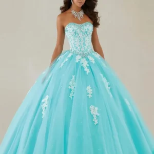 Robe de Mariée Bleu Turquoise et Blanche