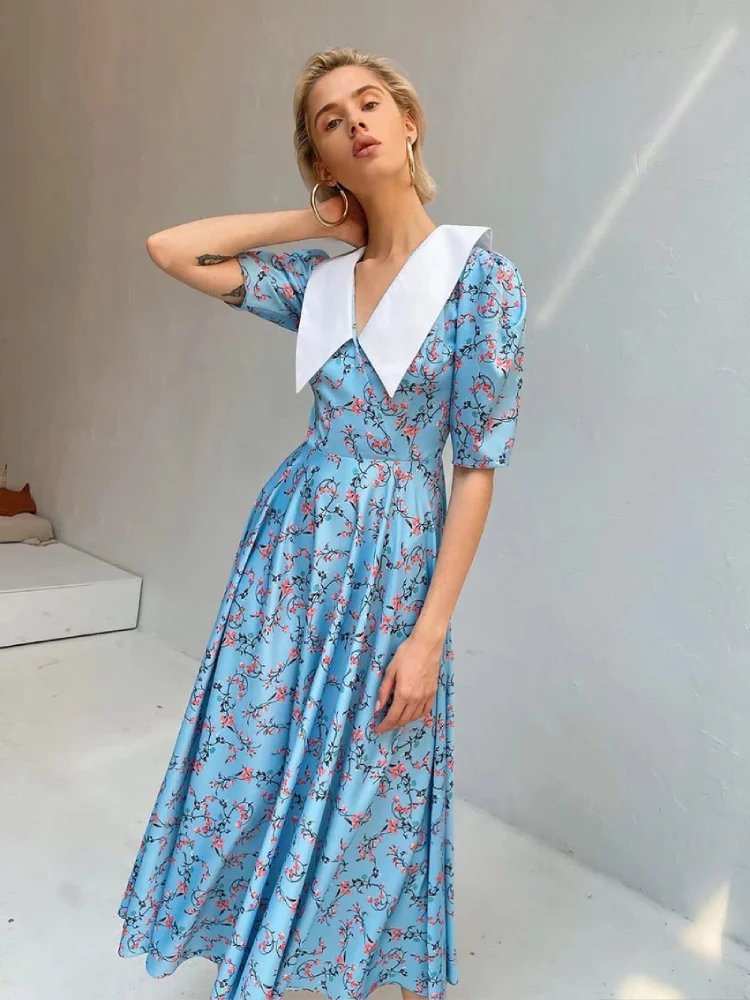 Robe Col Claudine Bleu Ciel