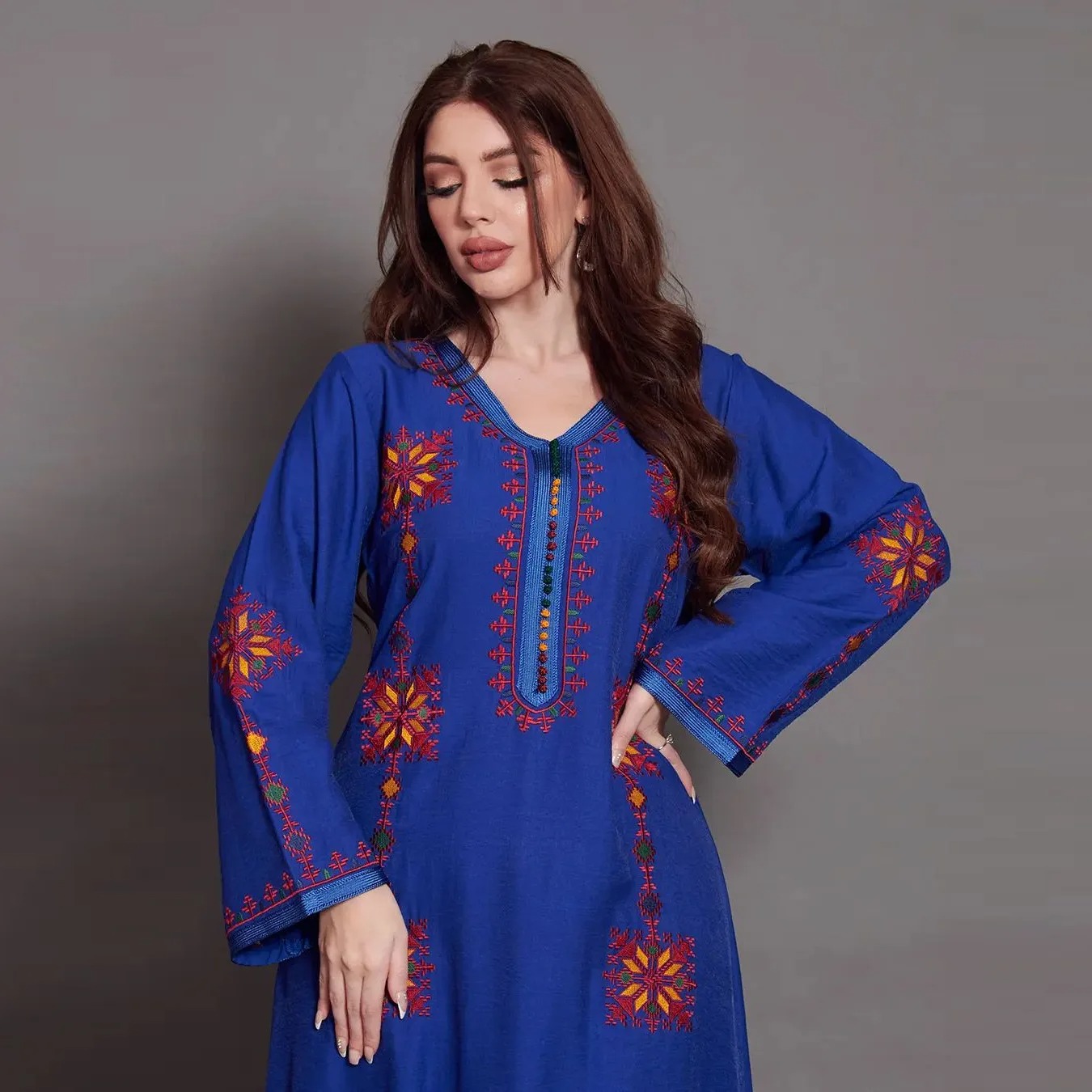 Robe Kabyle à Manches Longues Bleue