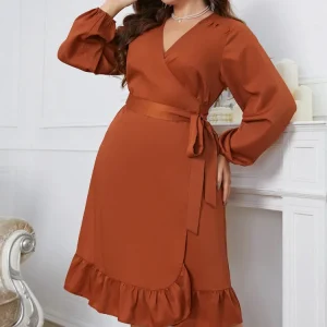 Robe Portefeuille Terracotta à Manches Longues