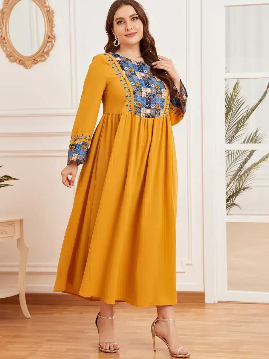 Robe Kabyle d&rsquo;Intérieur à Motif Ethnique Grande Taille