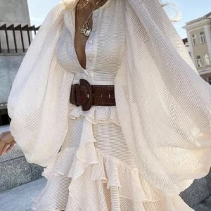 Robe Beige Chic à Volants