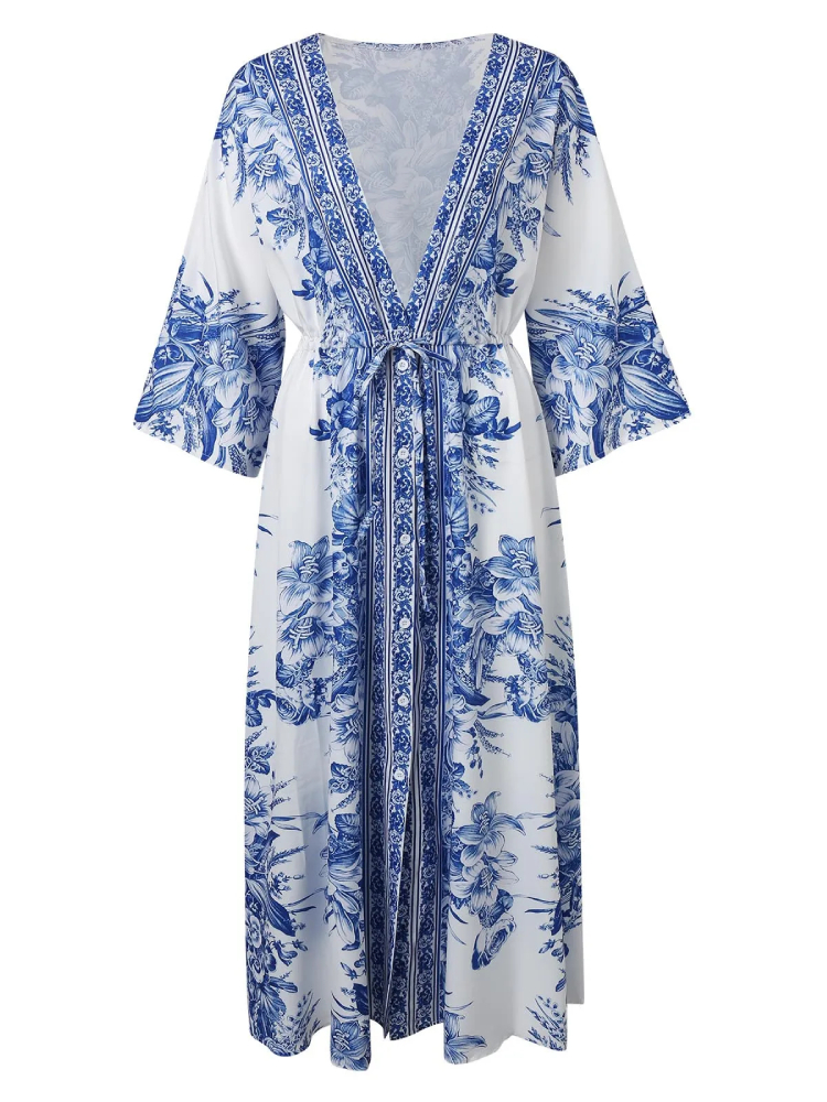 Robe Bohème Bleu Marine et Blanche – Image 6