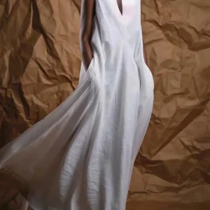 Robe en Lin Blanche Extra Longue et Fluide