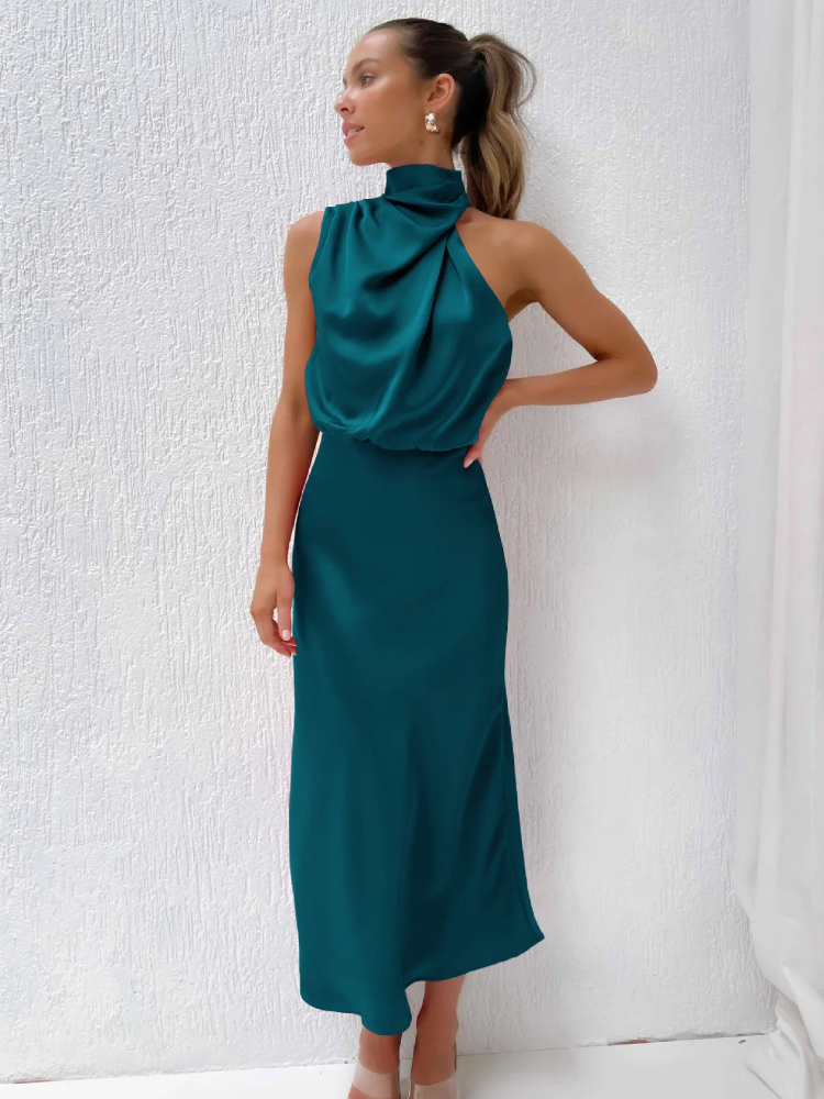 Robe Bleu Canard en Satin