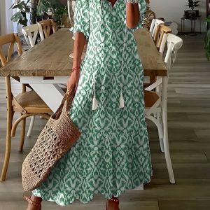 Robe Bohème Longue Manches Trois-Quarts