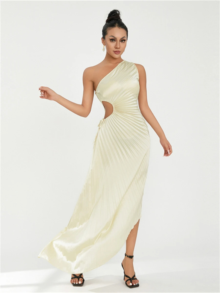 Robe Plissée Asymétrique Cintrée à la Taille – Image 8