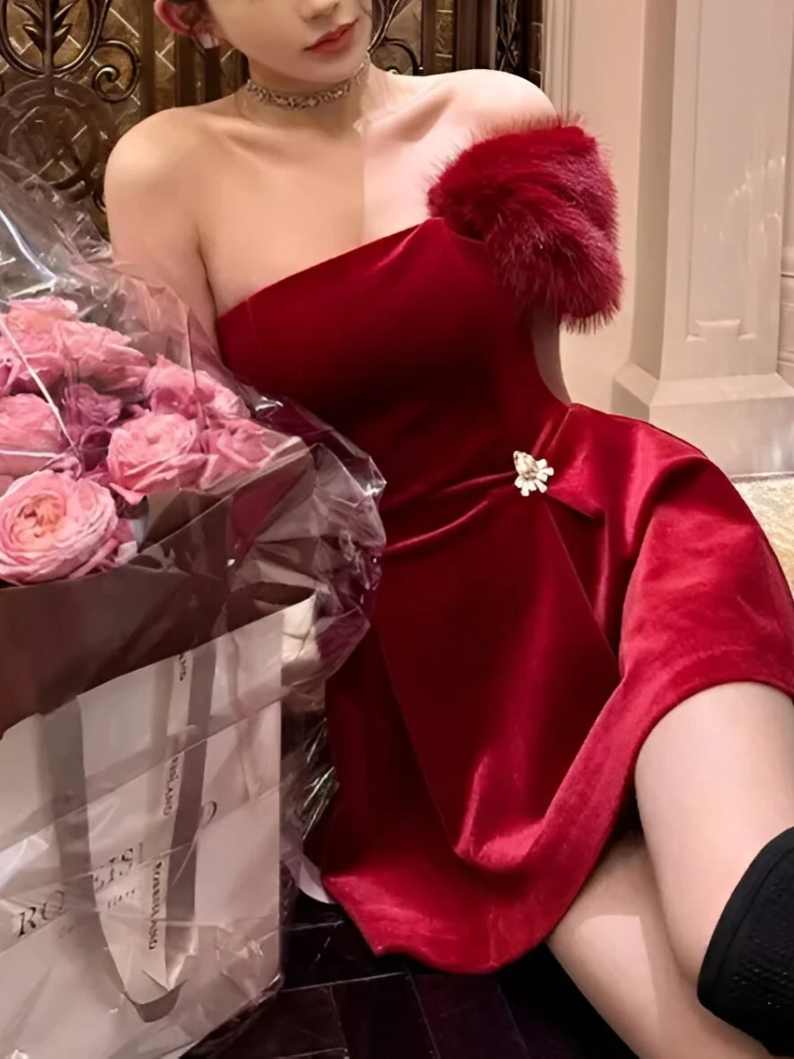 Robe de Noël en Velours Rouge