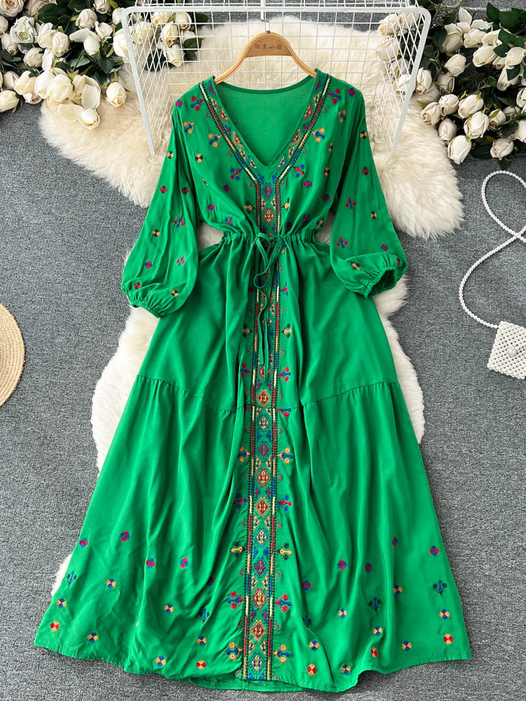 Robe Kabyle Verte à Manches Longues