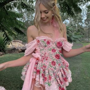 Robe Fleurie Rose Fushia