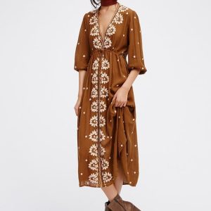 Robe Hippie Brodée Marron