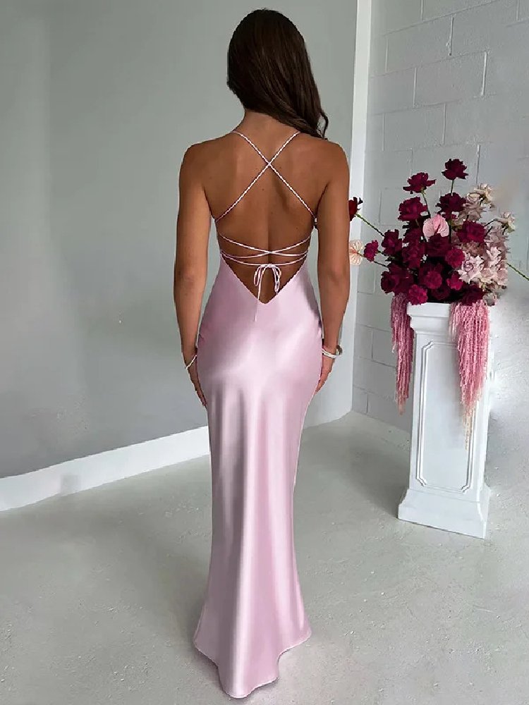 Robe Sirène Rose Longue en Satin