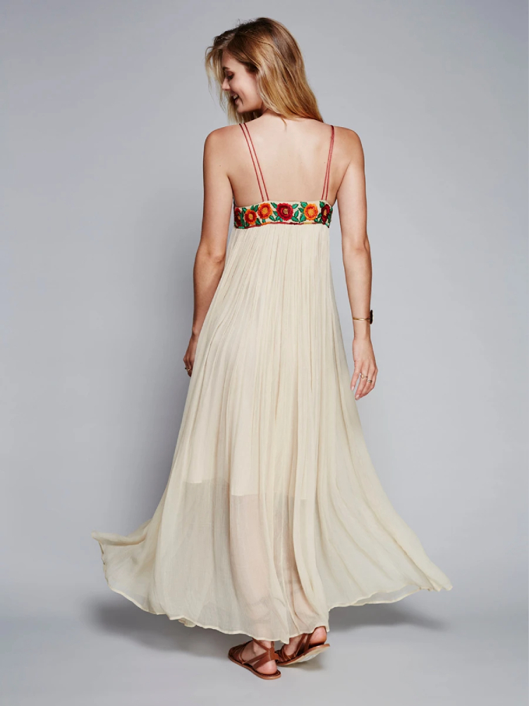 Robe Hippie Longue Bohème Chic à Bretelles – Image 4