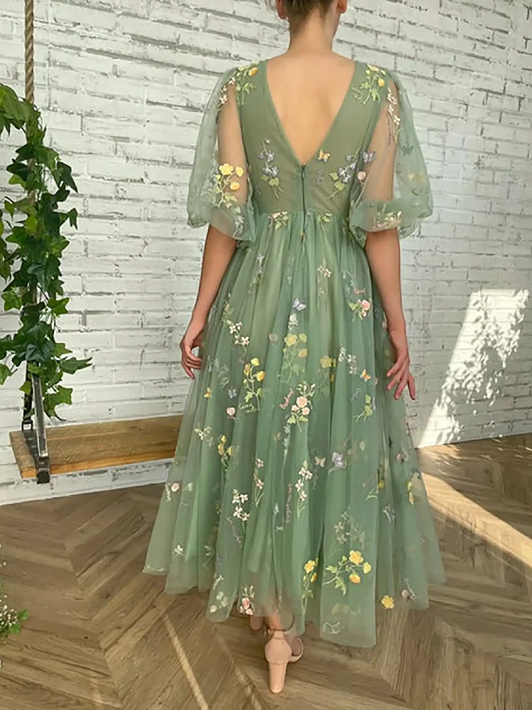 Robe Vert Sauge en Tulle Brodé – Image 6