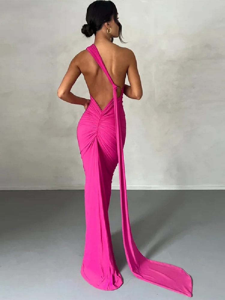 Robe Rose Fuchsia Longue Dos Nu – Image 3