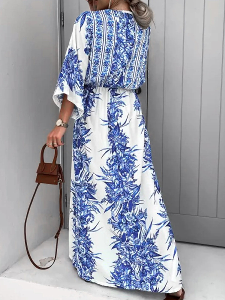 Robe Bohème Bleu Marine et Blanche