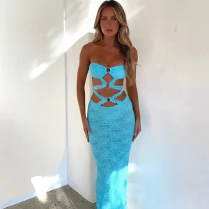 Robe Bustier Turquoise en Dentelle Sexy