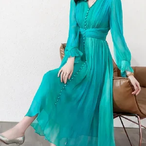 Robe Turquoise Chic Mi-Longue