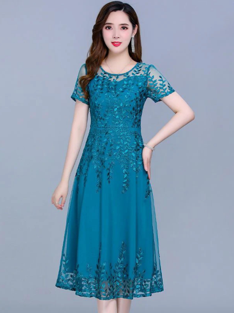 Robe Bleu Canard en Dentelle