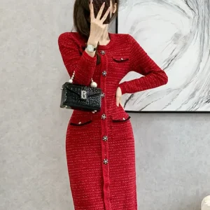 Robe en Tweed Rouge