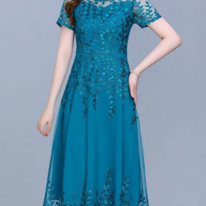 Robe Bleu Canard en Dentelle
