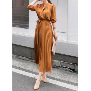 Robe Chemise Élégante en Mousseline de Soie Manches Longues pour Femmes