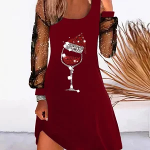 Robe de Noël Chic à Manches Longues