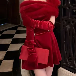 Robe de Noël en Velours Rouge