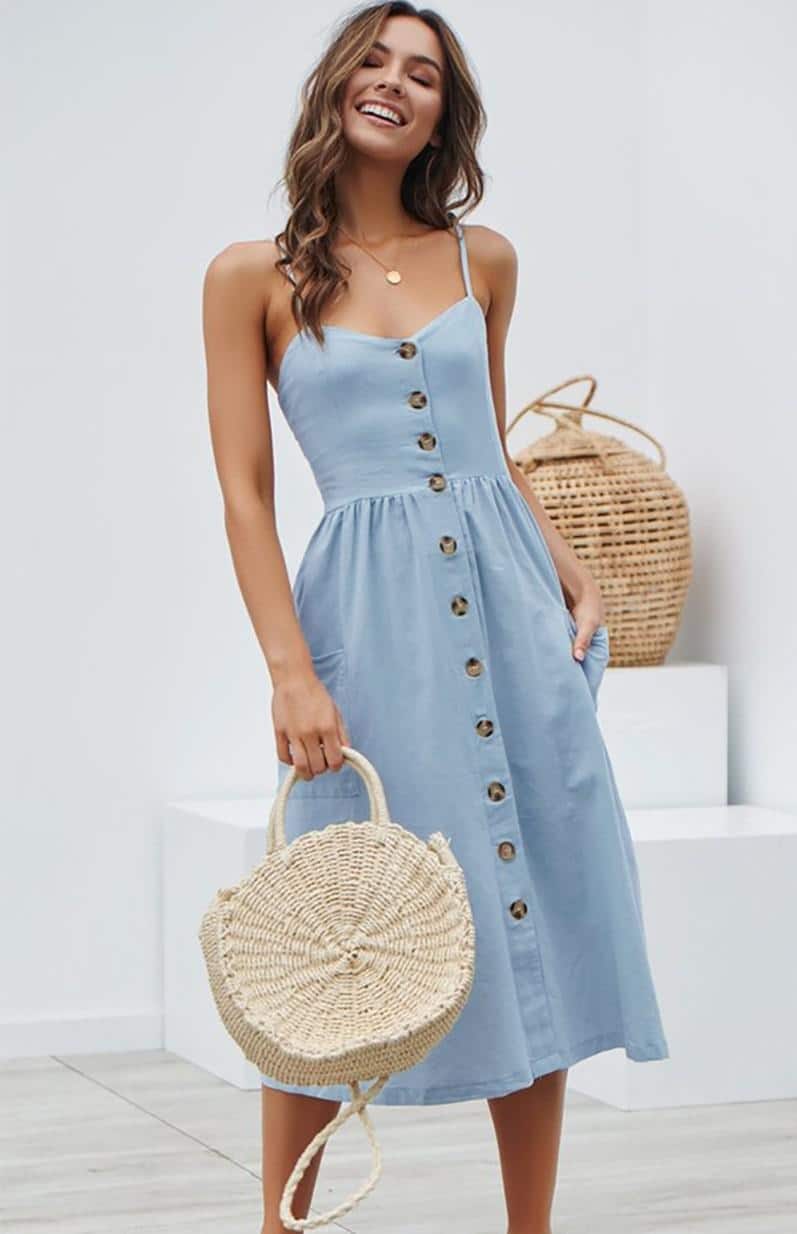 Robe de Plage Midi, Boutonnée