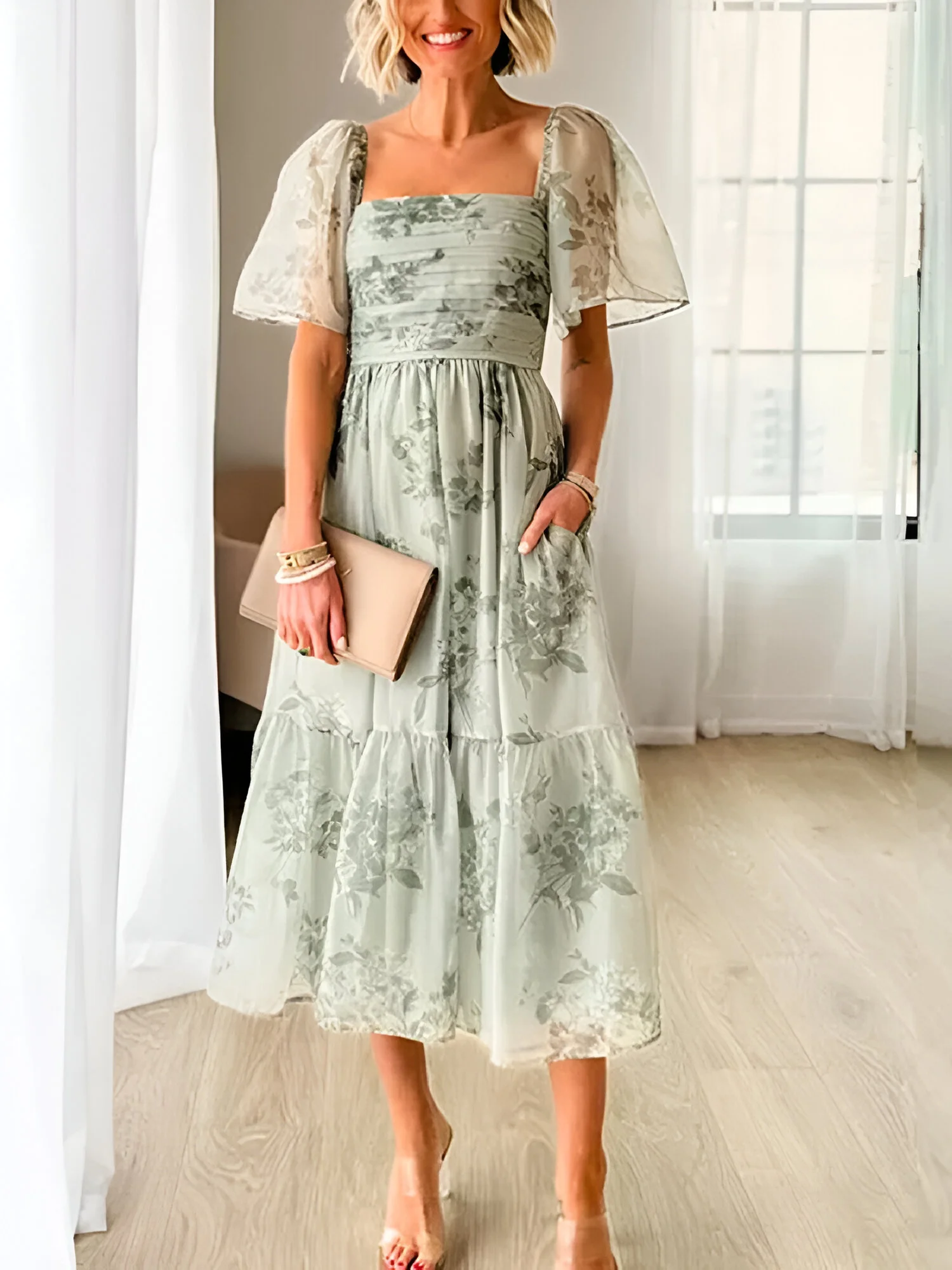 Robe Vert Sauge Dos Nu