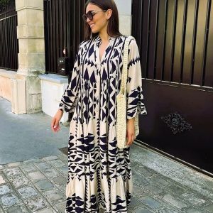 Robe Imprimée à Motif Noir et Blanc