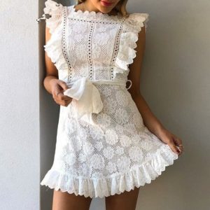 Robe Légère en Dentelle Blanche Décontractée
